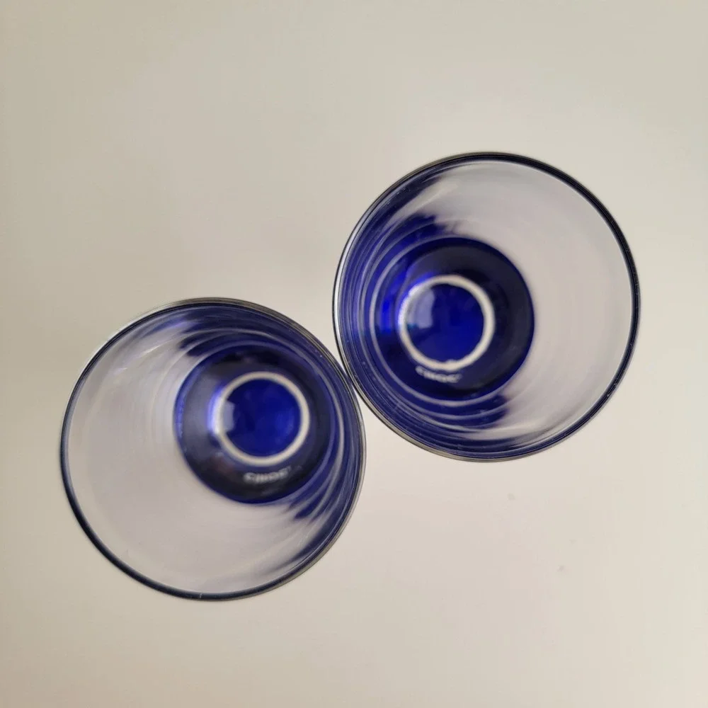 Ciroc Vodka‎ Rocks Glasses Set of 2 Blue Base Italy Excellent Barware